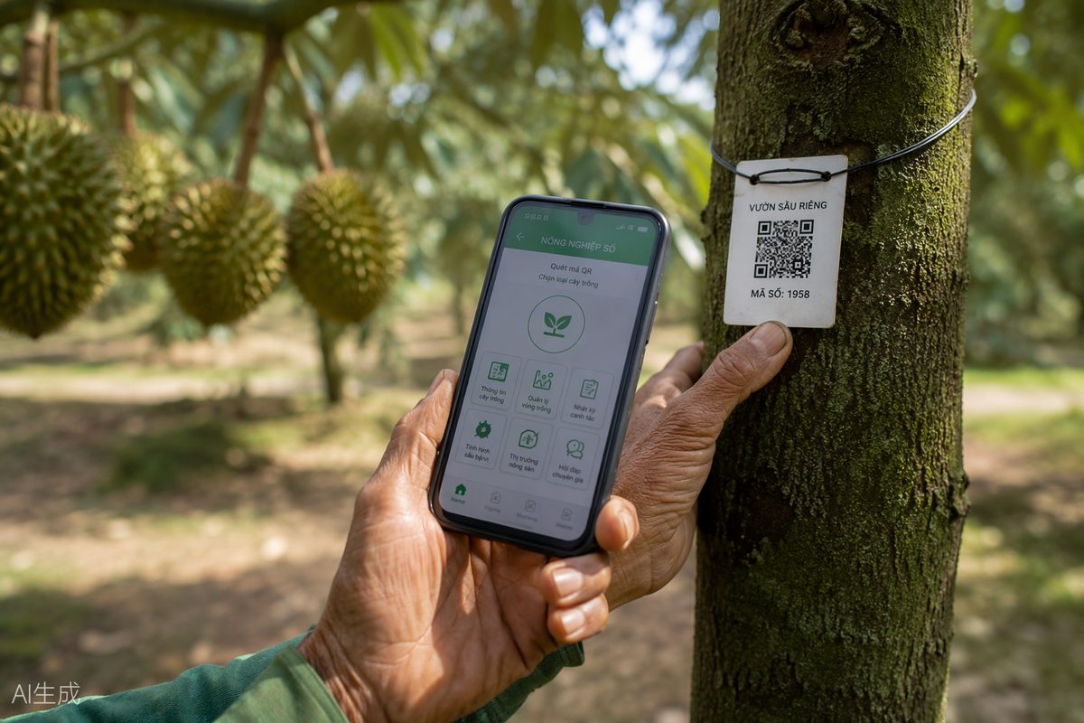 Quét mã QR trên gốc cây sầu riêng